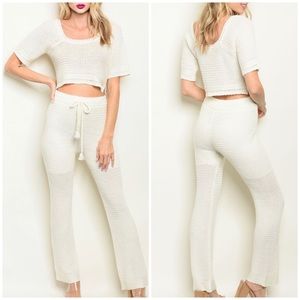 ❄️2-PIECE IVORY CROCHET LIKE PANTS SET